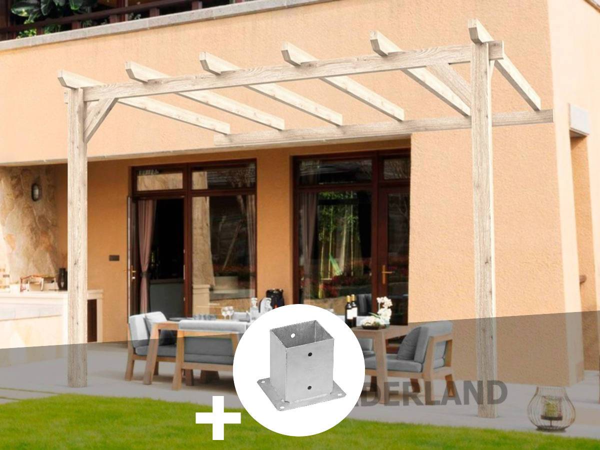 Resol - Pergola adossée en lamellé-collé Amiens 600 x 300 cm + 3 supports poteaux - Maderland - Image 1