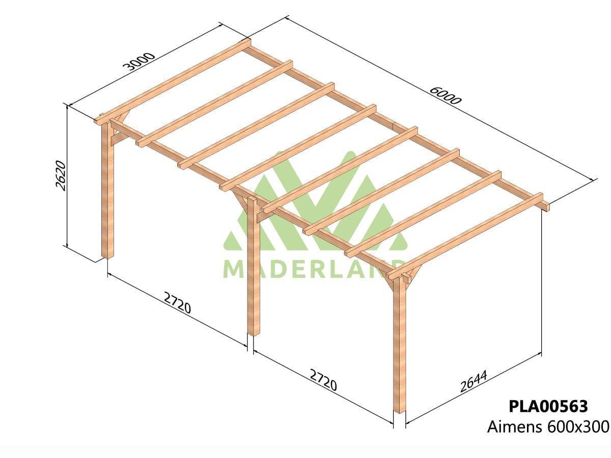 Resol - Pergola adossée en lamellé-collé Amiens 600 x 300 cm + 3 supports poteaux - Maderland - Image 2