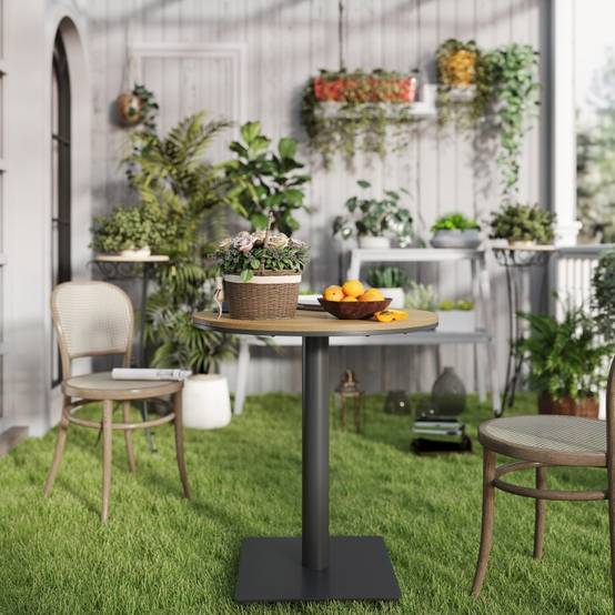 Table ronde design lamellaire Ø70cm aspect bois naturel acier résistant intempéries - Image 8