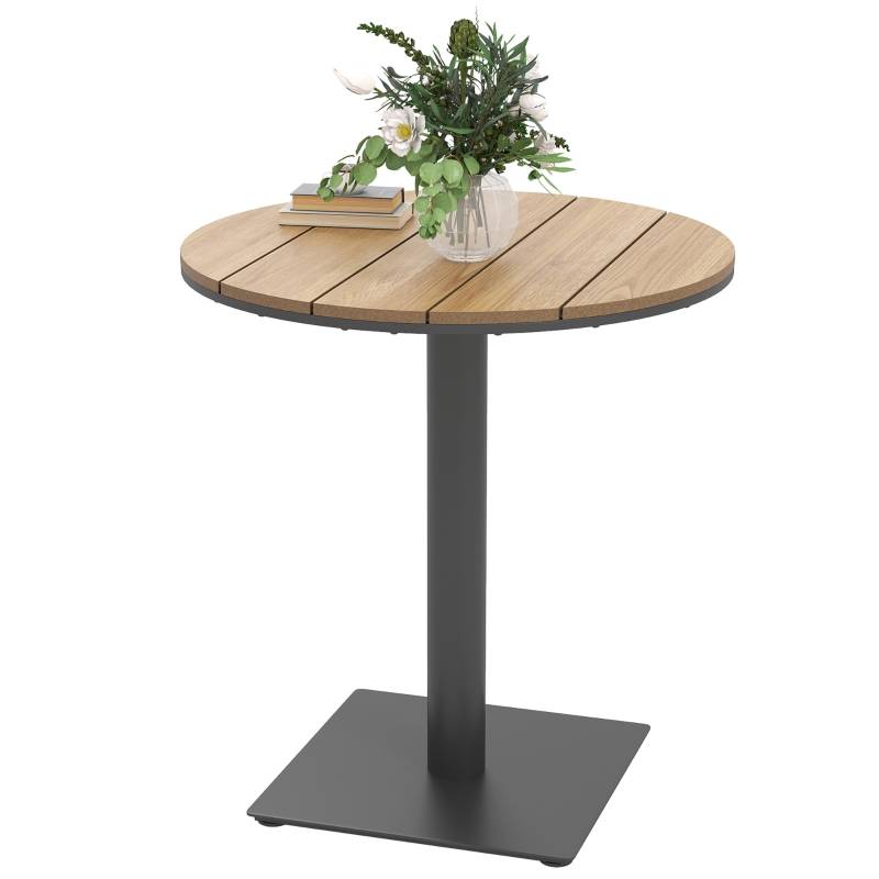 Table ronde design lamellaire Ø70cm aspect bois naturel acier résistant intempéries - Image 1