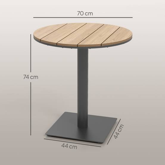 Table ronde design lamellaire Ø70cm aspect bois naturel acier résistant intempéries - Image 3