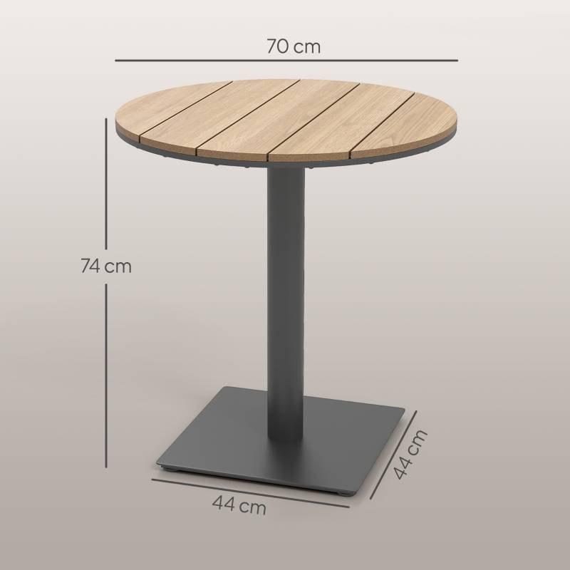 Table ronde design lamellaire Ø70cm aspect bois naturel acier résistant intempéries - Image 3