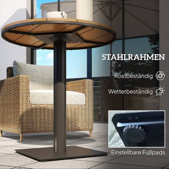 Table ronde design lamellaire Ø70cm aspect bois naturel acier résistant intempéries - Image 7