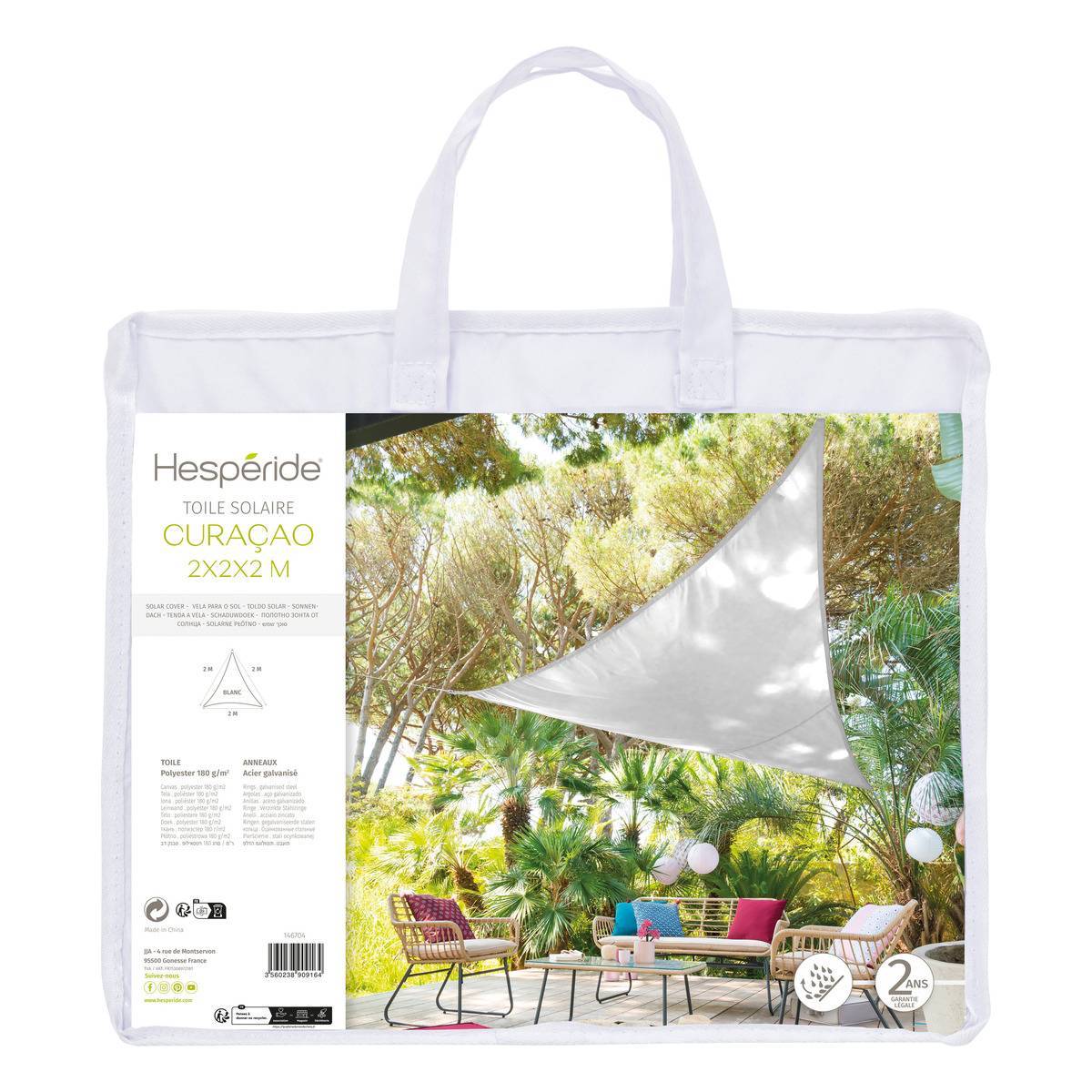 Hesperide - Voile d'ombrage triangulaire "Curacao" blanc 2x2x2m en polyester Hespéride - Imagen 2