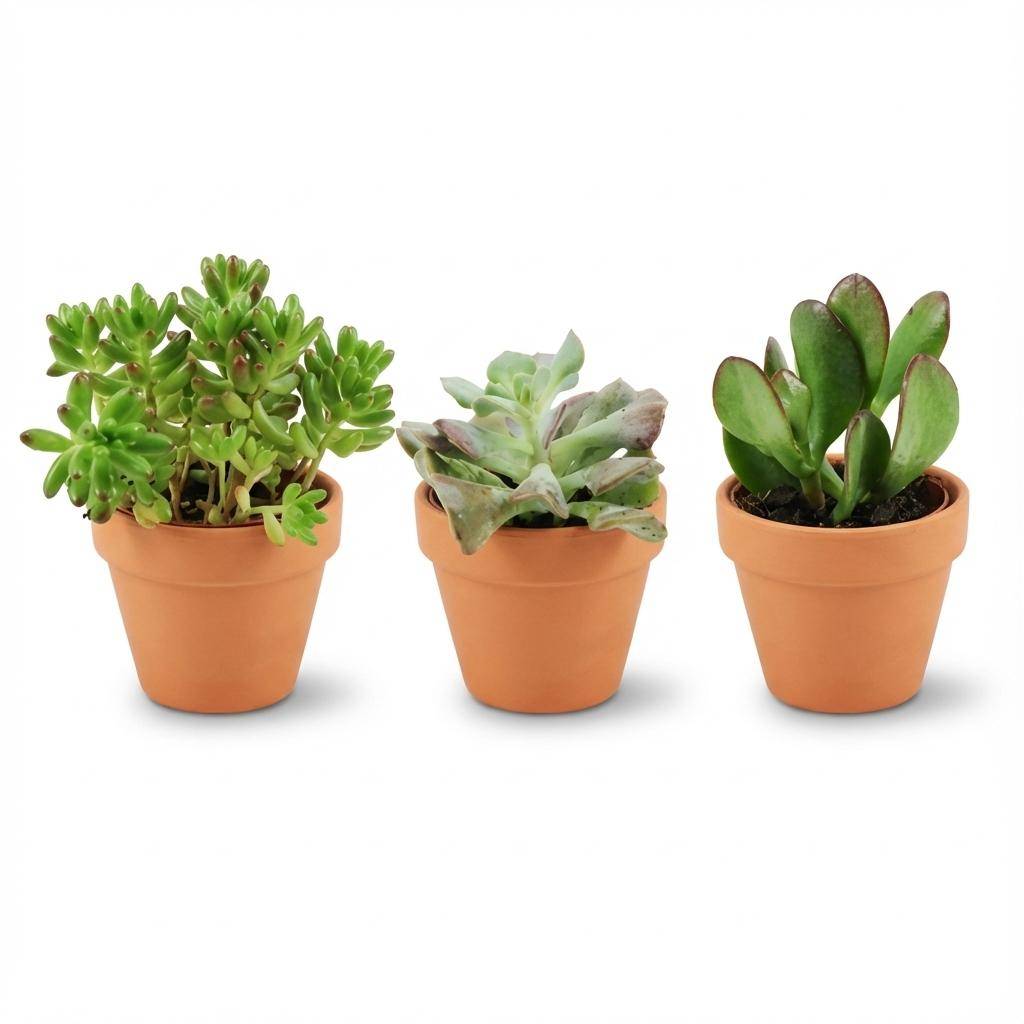 Mini Mélange de Succulentes - Pot de 8cm - Hauteur: 5-10 cm - pots en terre cuite - 3 plantes - Plantes d'intérieur - Image 1