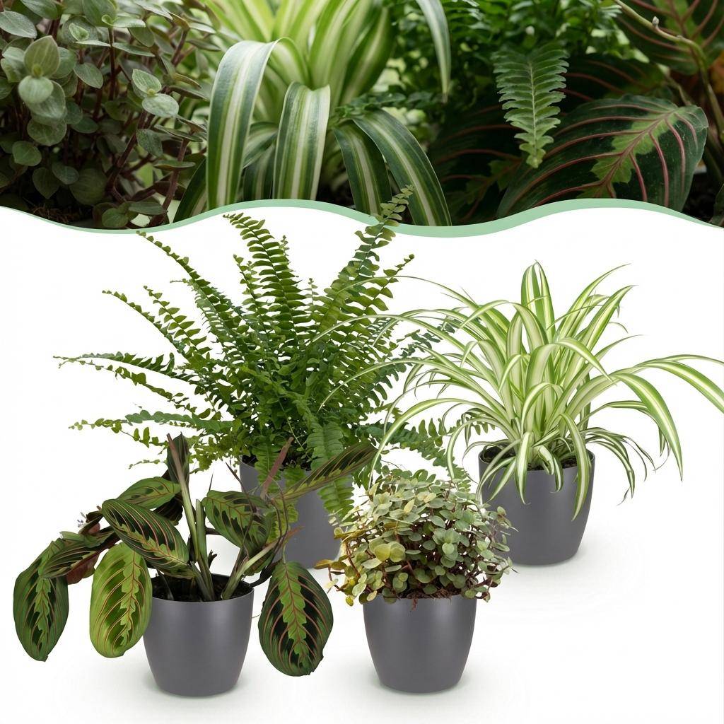 Chlorophytum - Maranta - Calissia - Nephrolepsis - Pet-friendly - Pot de 12cm - Hauteur 25cm - Gris - Plantes d'intérieur