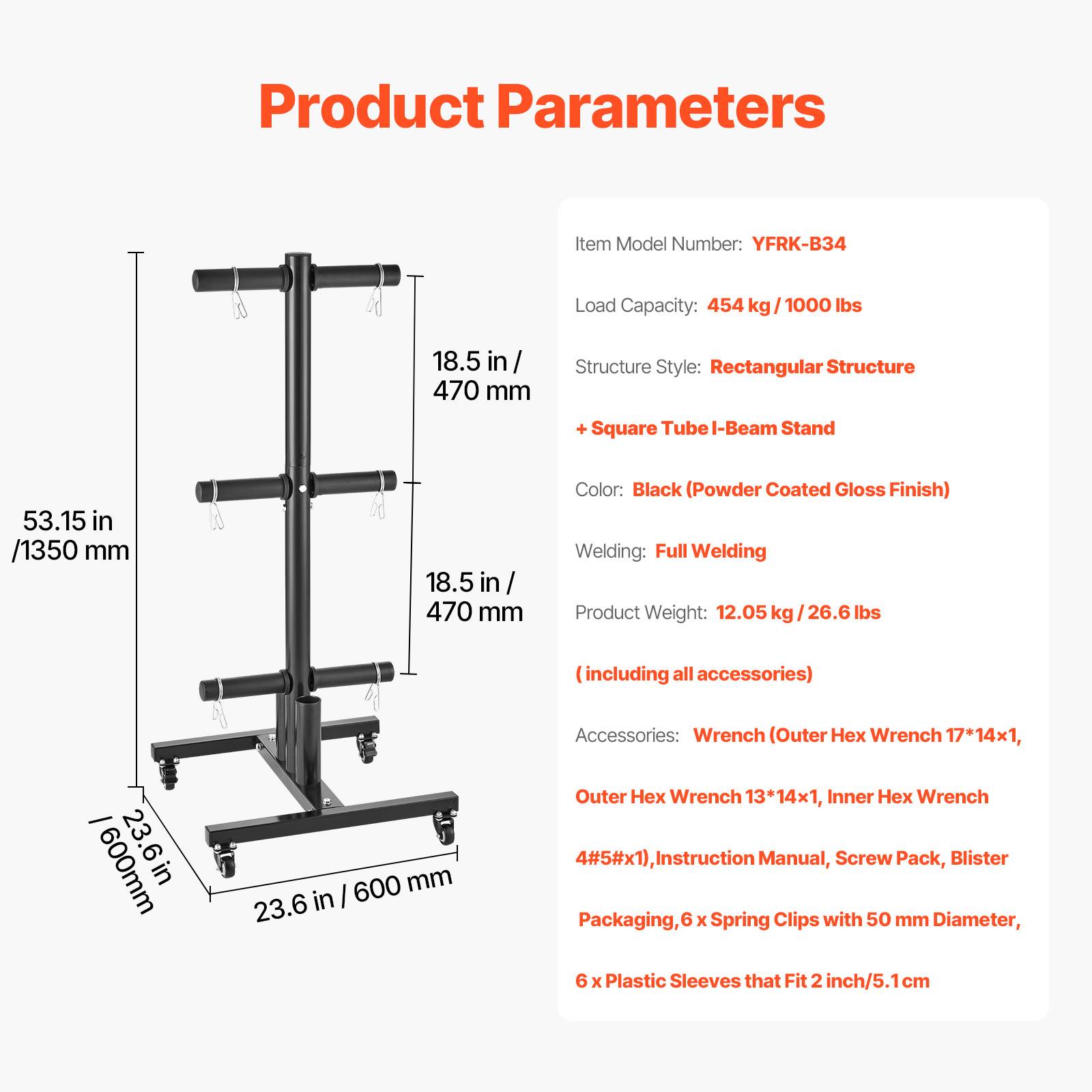 Vevor - VEVOR Support haltères vertical, rack disques 50,8 mm, charge 454 kg, roues. - Image 7