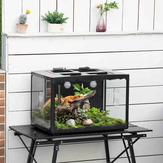 Terrarium pour tortues terrestres et reptiles avec thermomètre 18-34℃, 60×40×40,5cm noir - Image 3