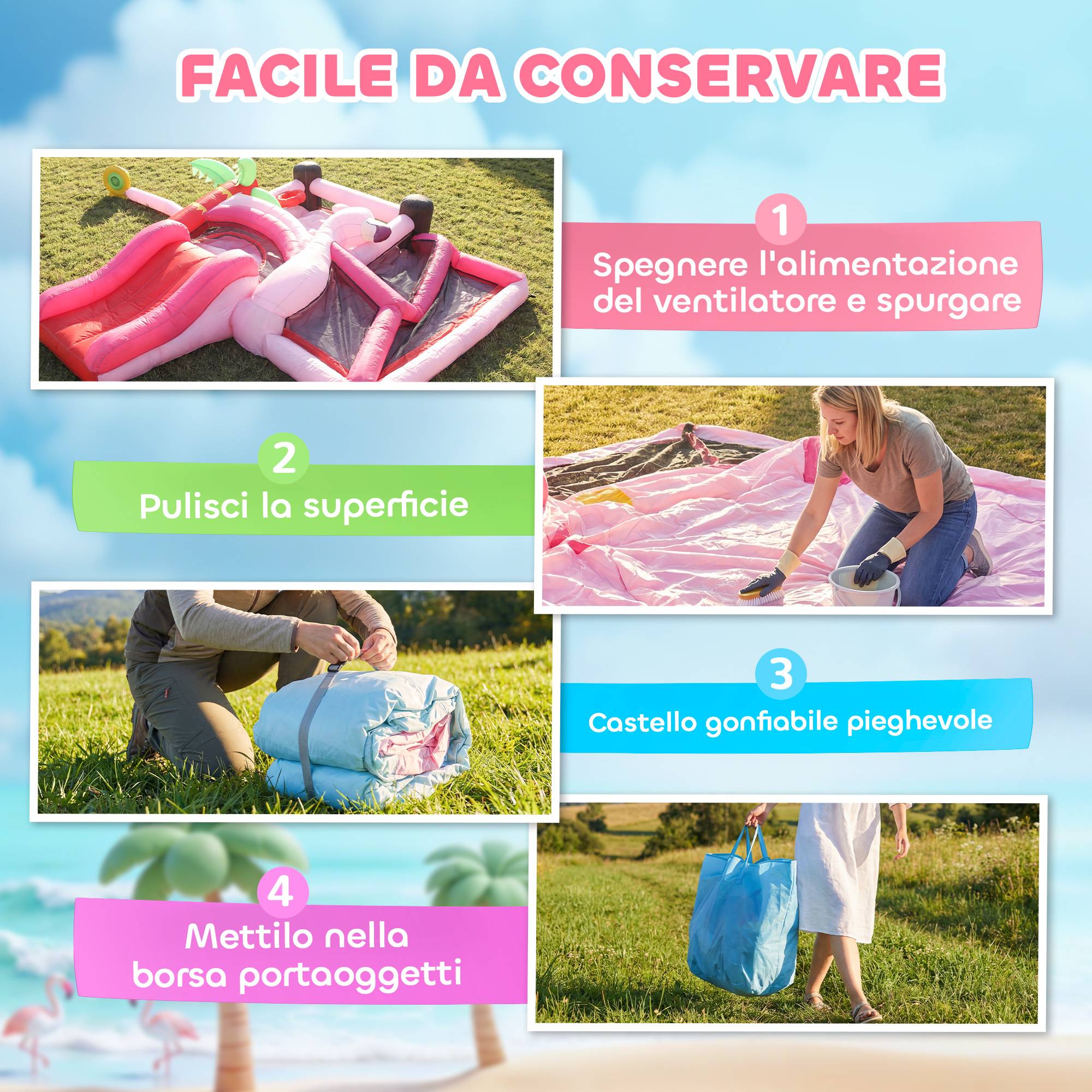 Château gonflable pour enfants avec toboggan, trampoline, piscine à balles et panier de basket, 255 x 230 x 196 cm, rose - Image 9