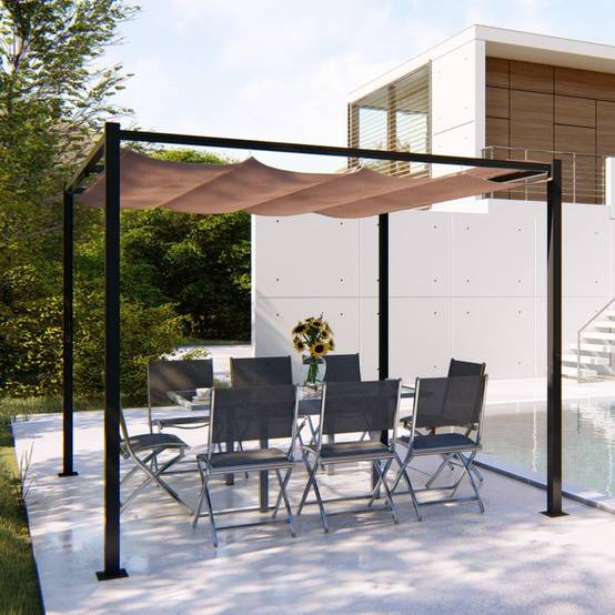 Pergola autoportante 3 x 3 m en acier avec toile taupe TUSA - Image 2