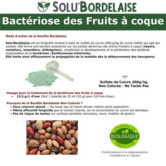 Solu'Bordelaise - 3 kg de Bouillie Bordelaise - Bactériose des Fruits à coque - Utilisable Agriculture Biologique - 3 Sachets Refermable de 1 kg - Image 3
