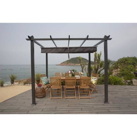 Pergola KIBA avec toit déroulant - Gris - 3 x 3 m - Image 1