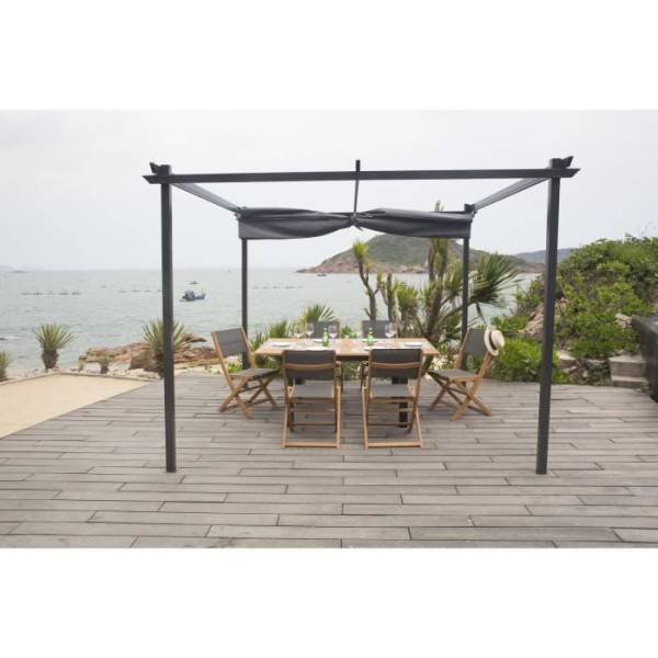 Pergola KIBA avec toit déroulant - Gris - 3 x 3 m - Image 3