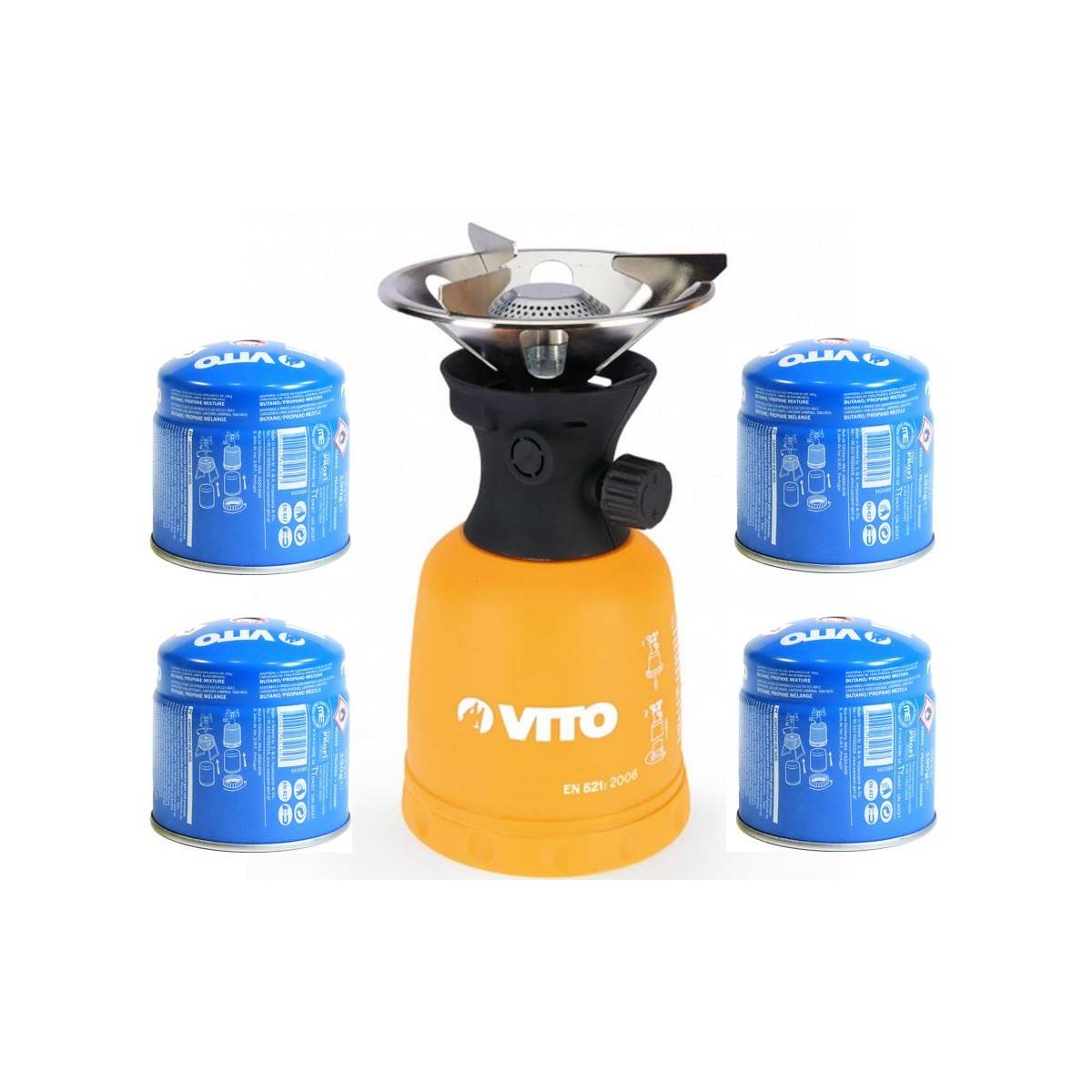 Rechaud gaz piezo 1100W Piezo Coque ABS Rechaud camping + 4 cartouches gaz 190g VITO - Imagen 1
