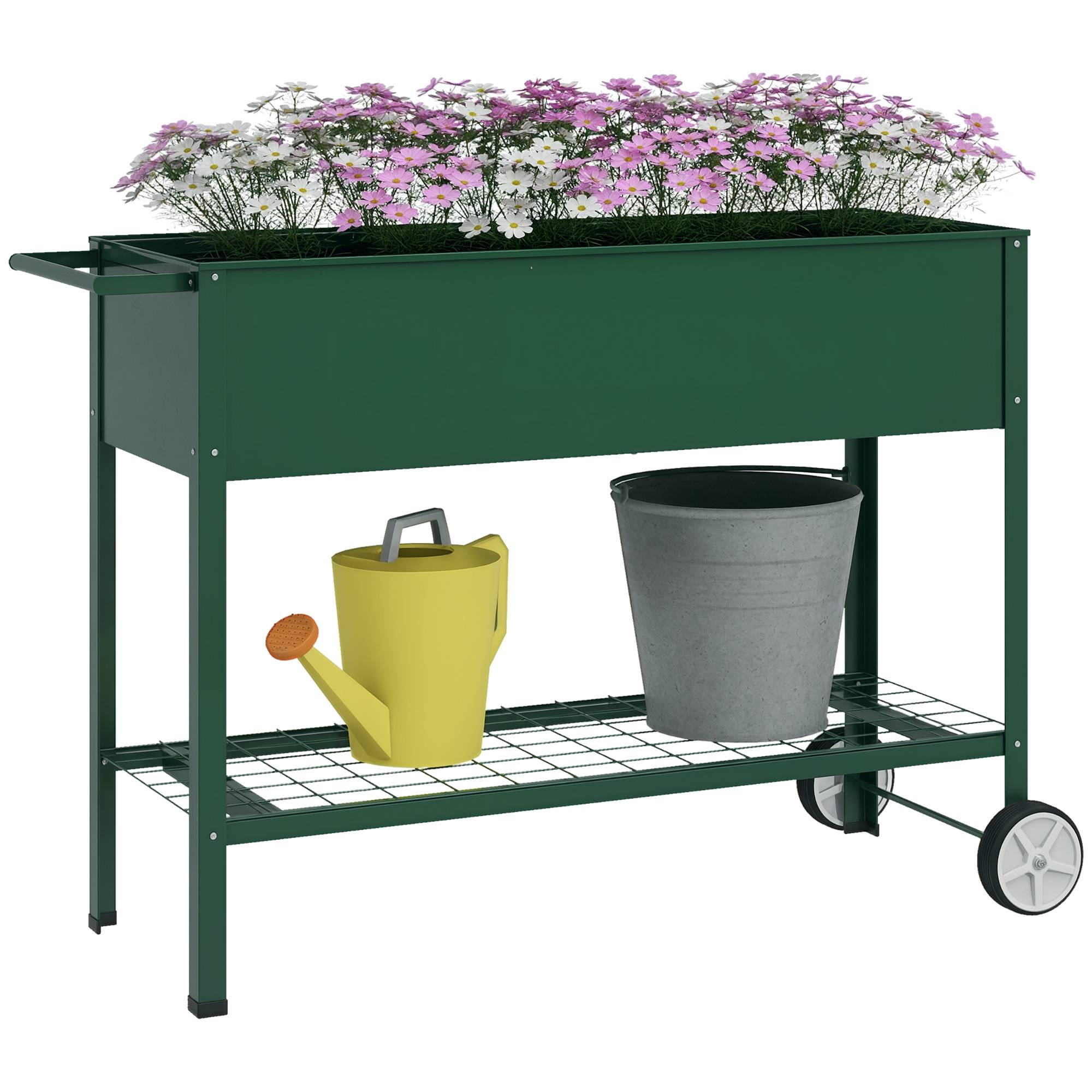 ComfortXL - Potager surélevé avec étagère métal 109 x 44 x 80 cm vert roues et poignée - ComfortXL Outdoor Living - Image 1