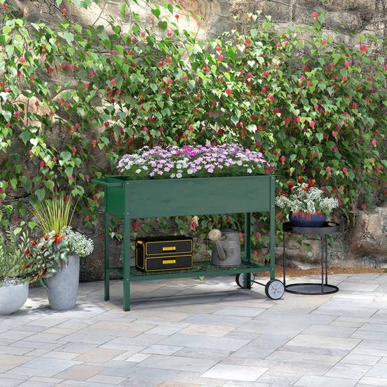 ComfortXL - Potager surélevé avec étagère métal 109 x 44 x 80 cm vert roues et poignée - ComfortXL Outdoor Living - Image 3