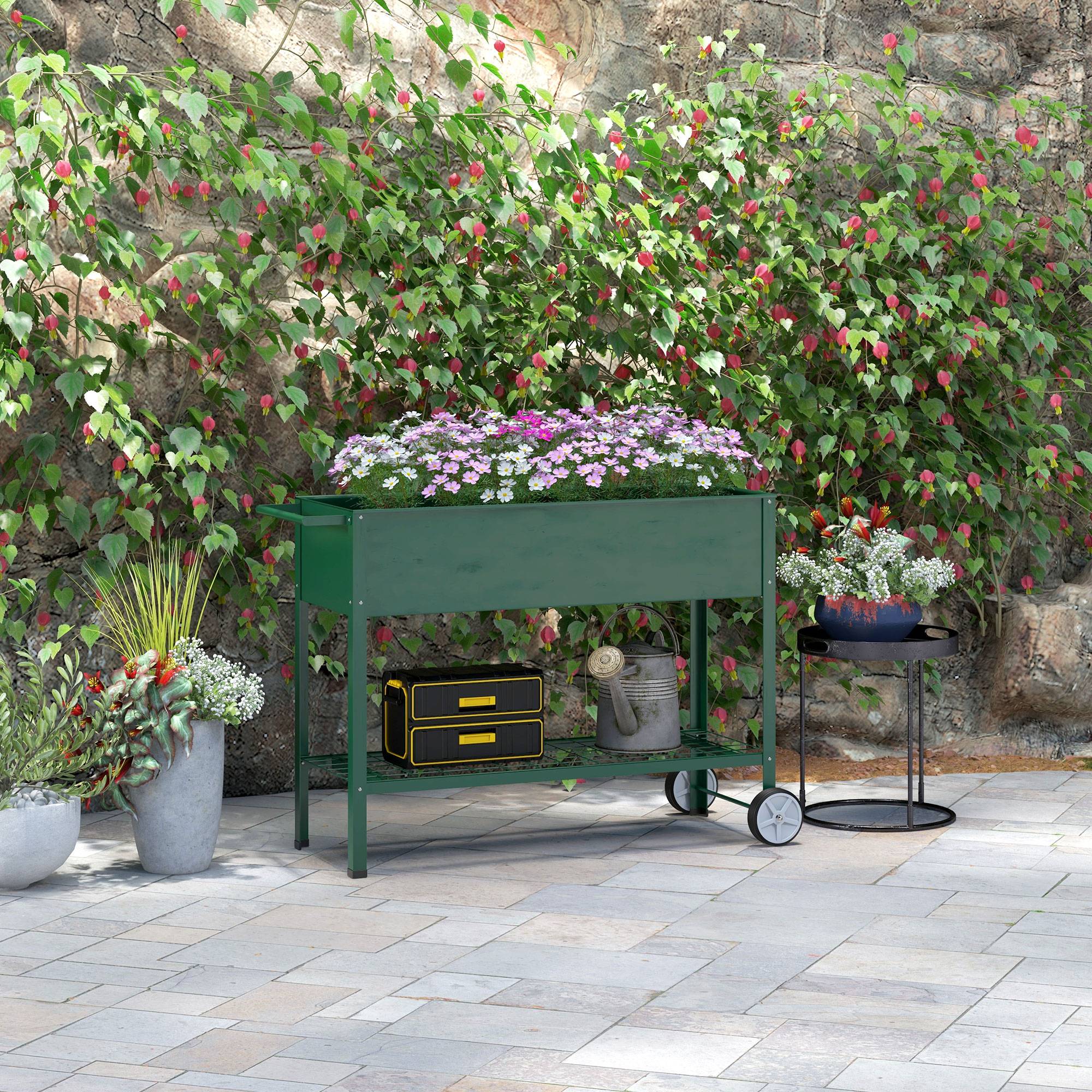 ComfortXL - Potager surélevé avec étagère métal 109 x 44 x 80 cm vert roues et poignée - ComfortXL Outdoor Living - Image 3