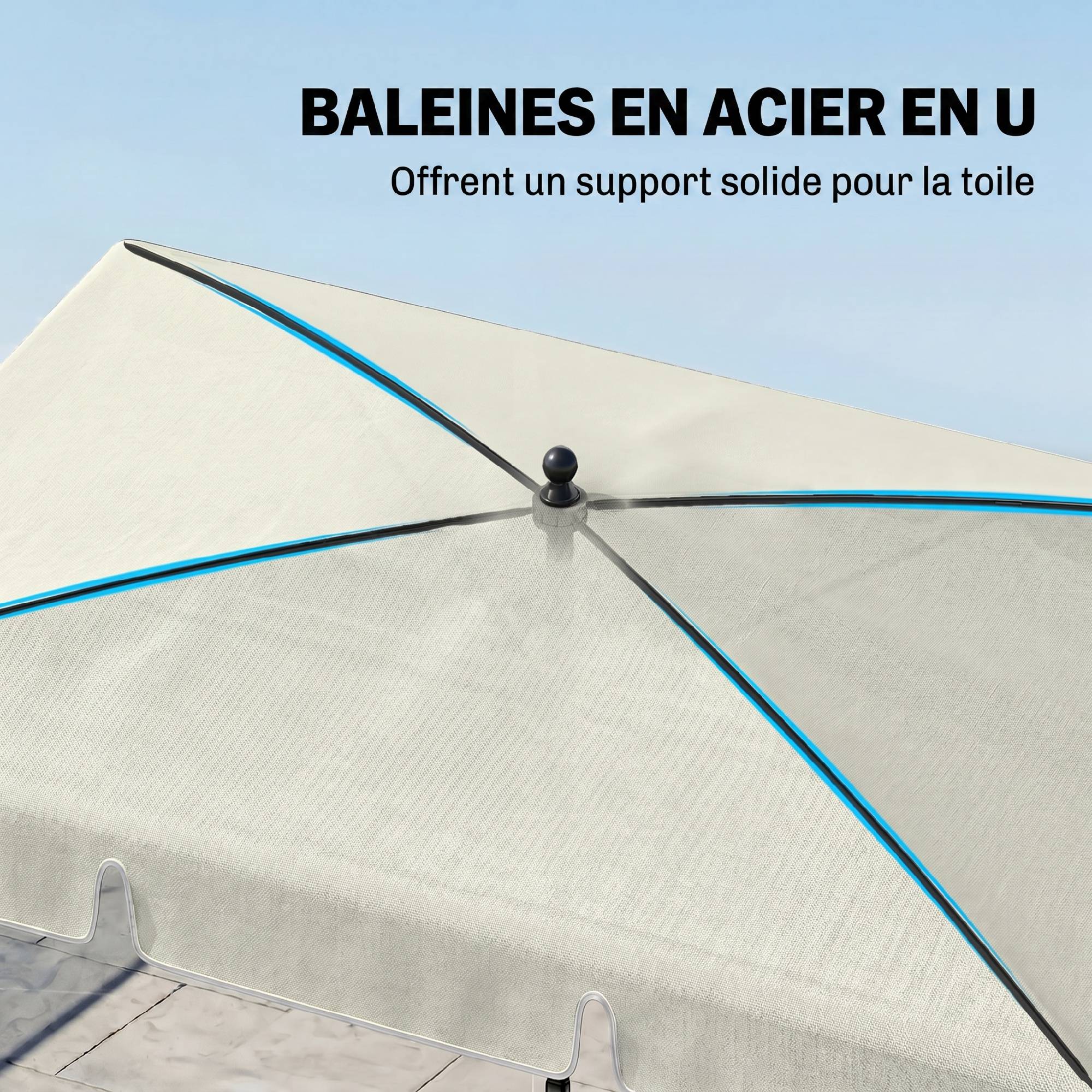 Parasol droit rectangulaire inclinable alu métal polyester haute densité 2 x 1,3 m beige clair - Image 7