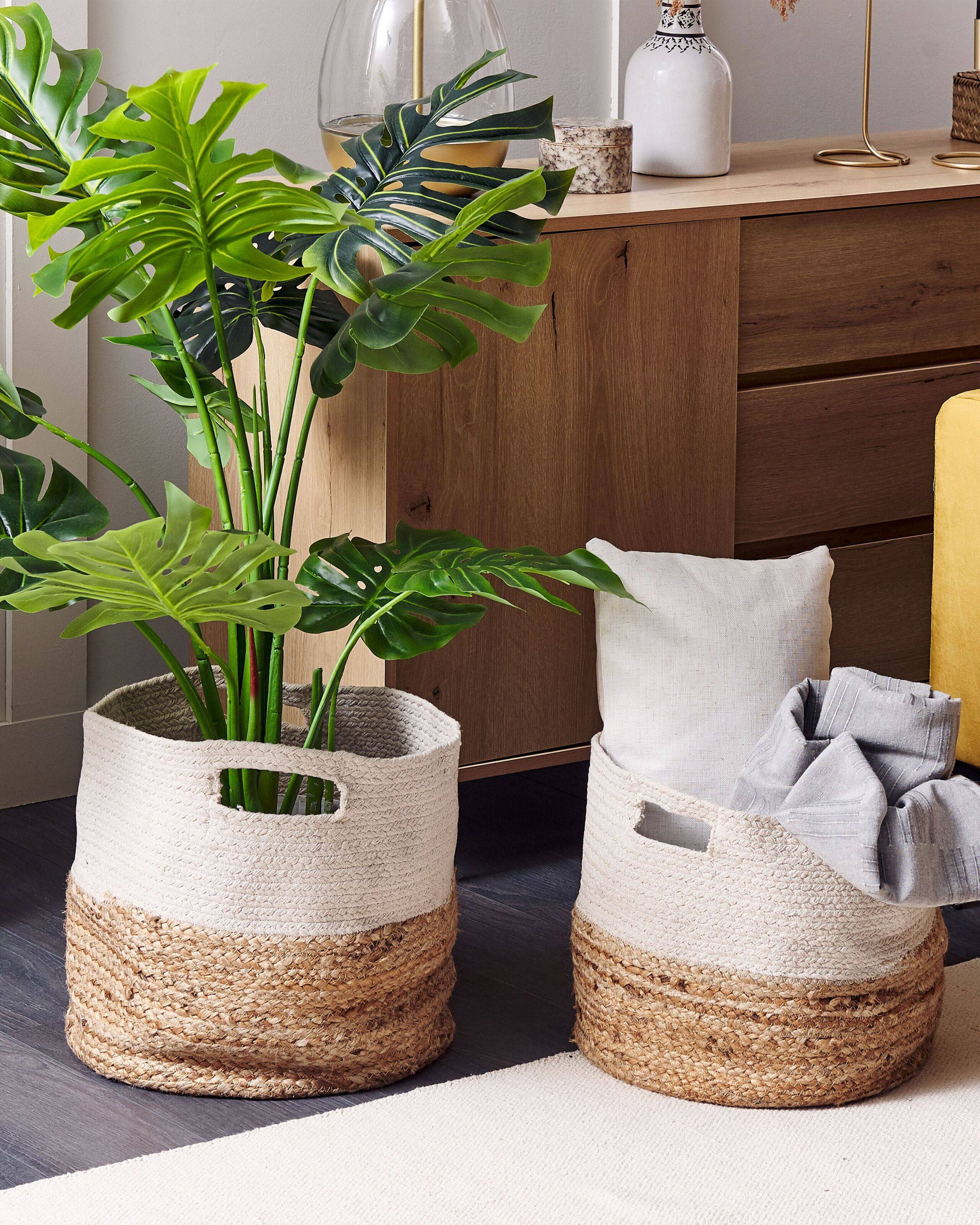 Beliani - Lot de deux Paniers en Coton et en Jute Beige et Blanc de Forme Cylindrique avec Anses solides Beliani - Imagen 2