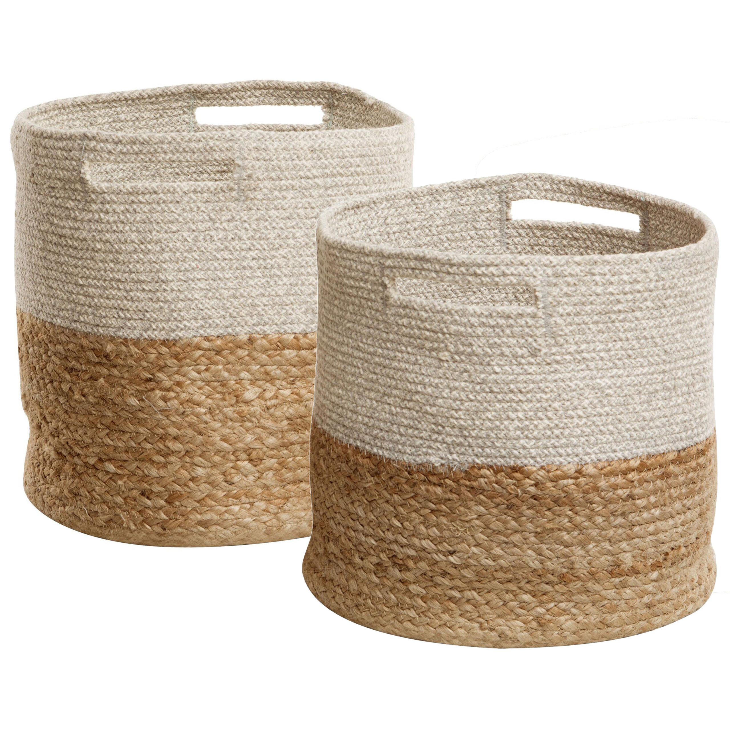 Beliani - Lot de deux Paniers en Coton et en Jute Beige et Blanc de Forme Cylindrique avec Anses solides Beliani - Imagen 1