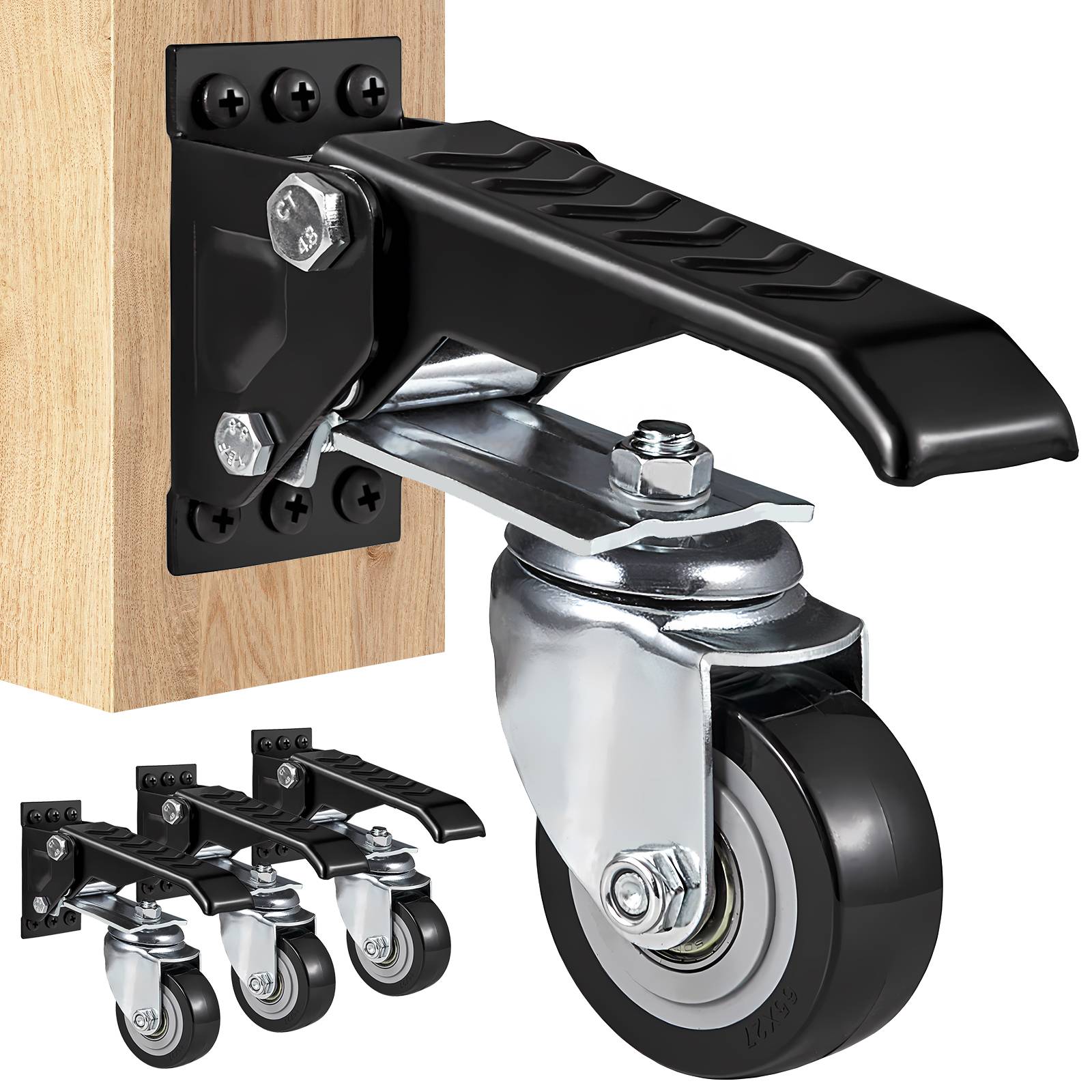 VEVOR Roulettes d'Établi Pivotantes 4 Roues Rétractables Robustes Charge 74,8 kg - Image 1