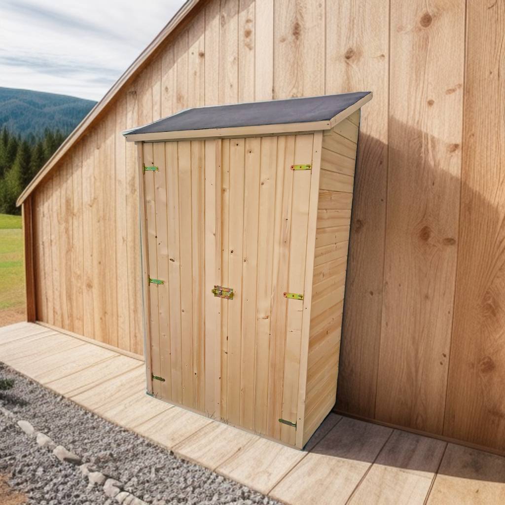 Habrita - Abri mural bois massif multiusages avec 3 étagères couverture bitumée / 16 mm / dimensions extérieures : L 125 x l 65 x H 206 cm - Imagen 5