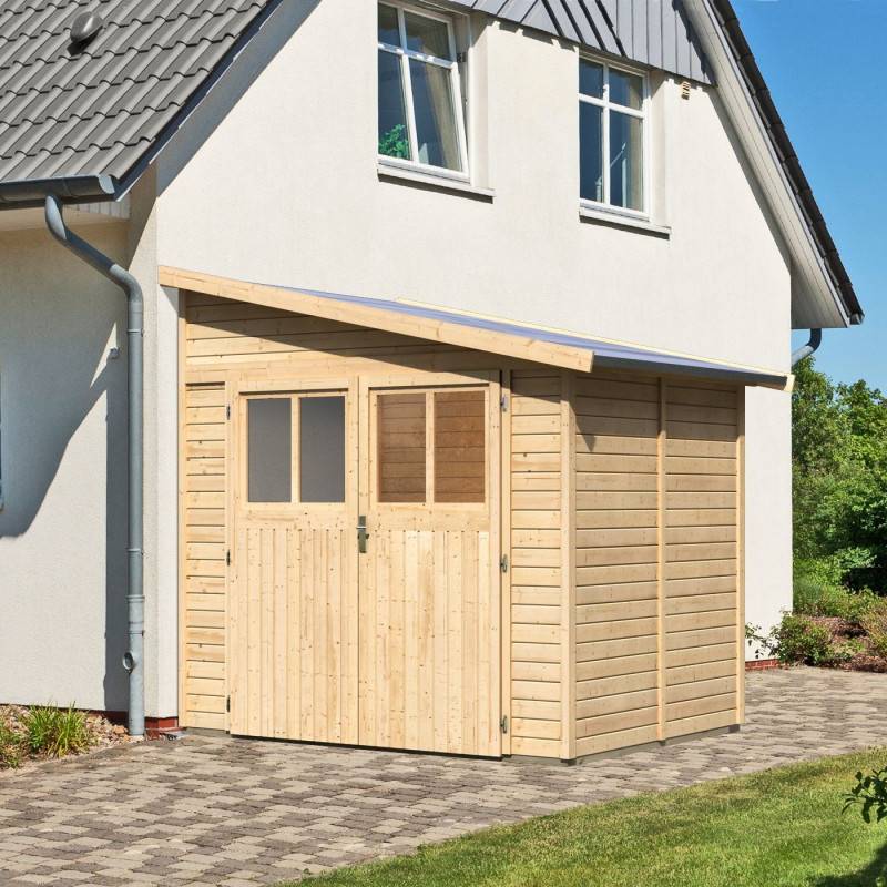 Abri de jardin adossé 4,18m² bois massif 19mm marron avec embase Karibu Bomlitz 2 - Image 2