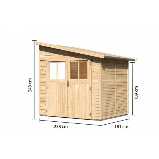 Abri de jardin adossé 4,18m² bois massif 19mm marron avec embase Karibu Bomlitz 2 - Image 3