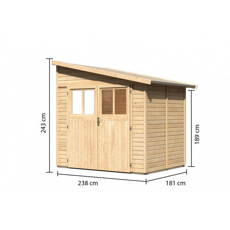 Abri de jardin adossé 4,18m² bois massif 19mm marron avec embase Karibu Bomlitz 2 - Image 3