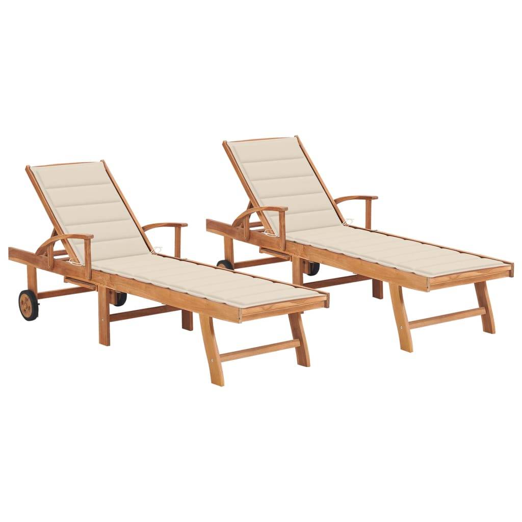 Vidaxl - Chaises longues lot de 2 avec coussin crème Bois de teck solide vidaXL 3073188 - Imagen 1