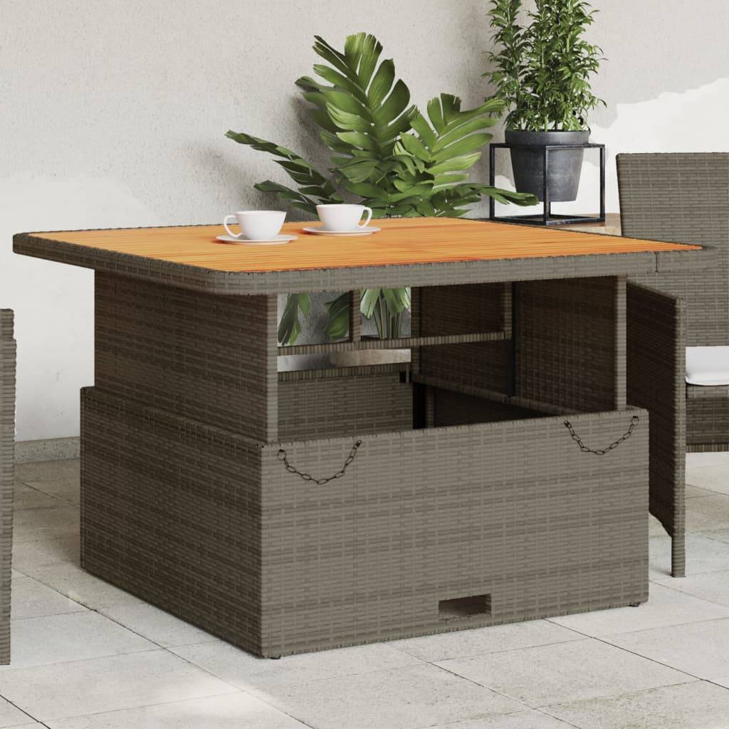 ComfortXL - Table de Salon de Jardin Grise 110x110cm à Hauteur Réglable, Résine Tressée et Bois Massif – ComfortXL Outdoor Living - Image 1