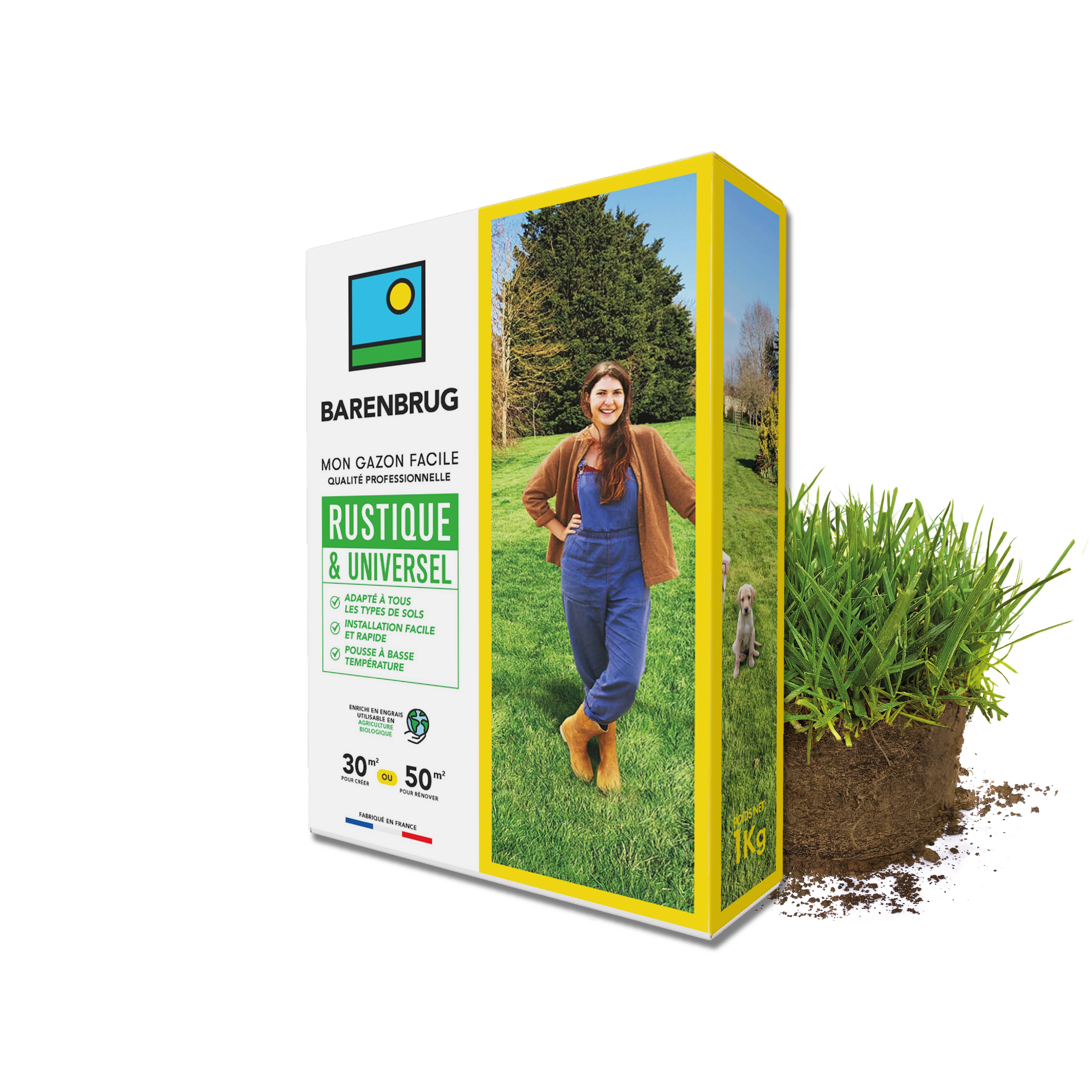 Gazon Rustique & Universel - Adapté Tous Sols - Installation Facile et Rapide - Pousse à Basse Température - 1KG - BARENBRUG - Image 1