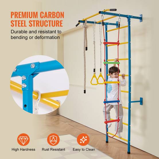 Ensemble Jeu Enfants Gymnase Jungle - Kit Intérieur Extérieur Avec Balançoire, Échelle, Toboggan Et Anneaux