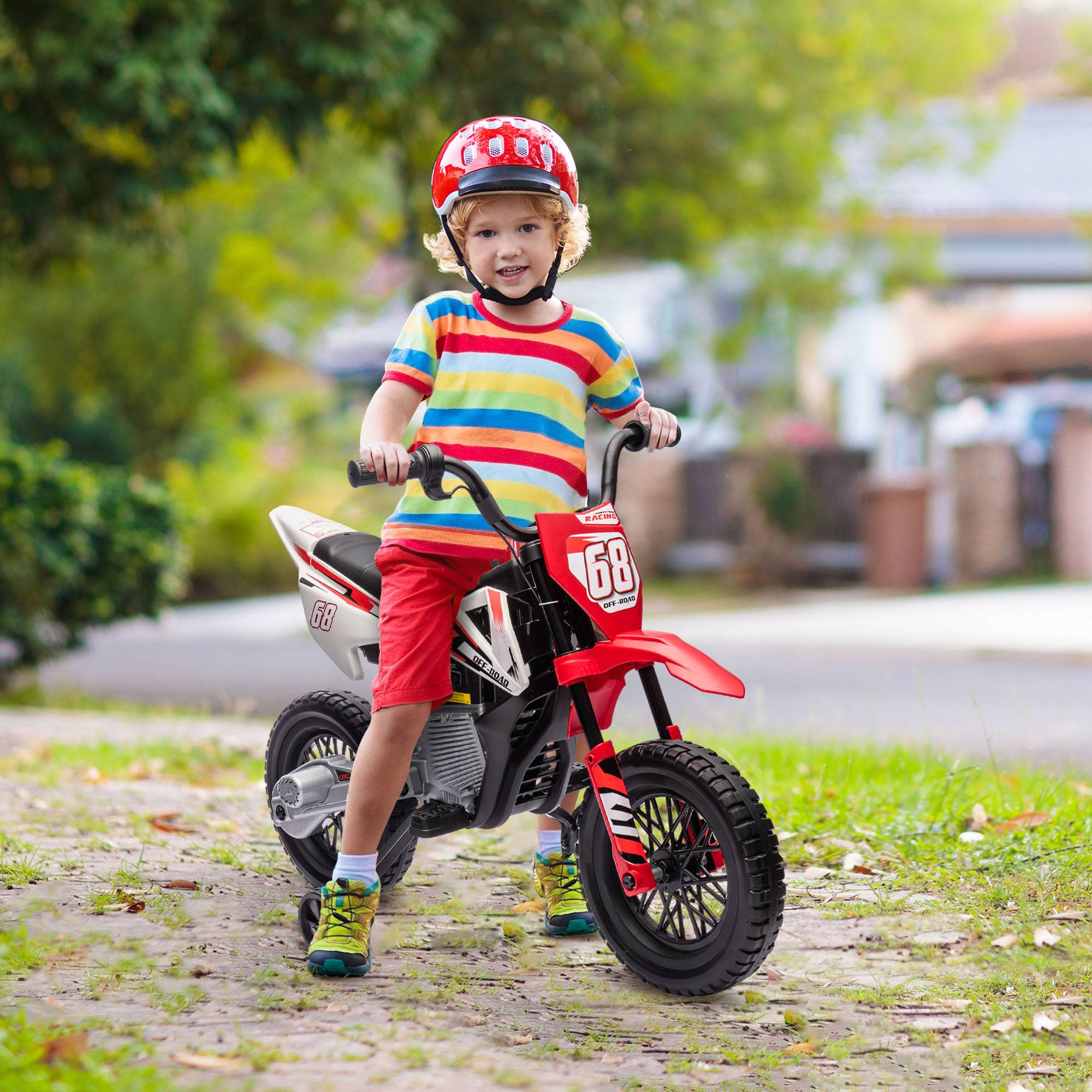 Moto électrique pour enfant moto cross pour enfants de 3 à 6 ans 2 moteurs 12V vitesse max. 5 km/h rouge - Image 4