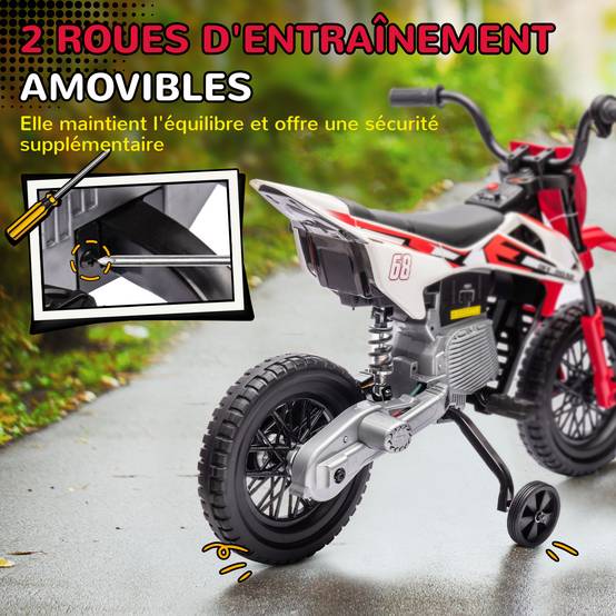 Moto électrique pour enfant moto cross pour enfants de 3 à 6 ans 2 moteurs 12V vitesse max. 5 km/h rouge - Image 7