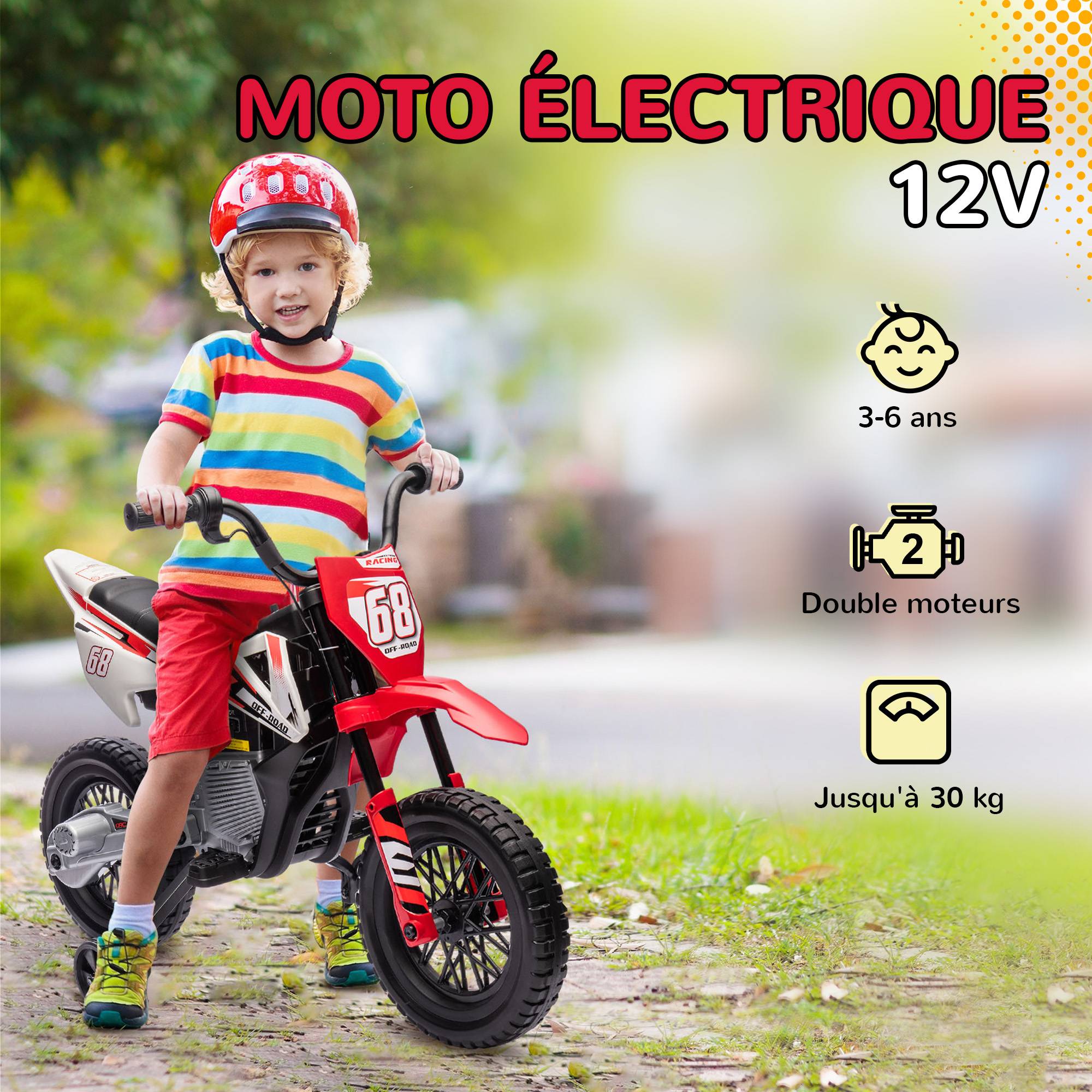 Moto électrique pour enfant moto cross pour enfants de 3 à 6 ans 2 moteurs 12V vitesse max. 5 km/h rouge - Image 8