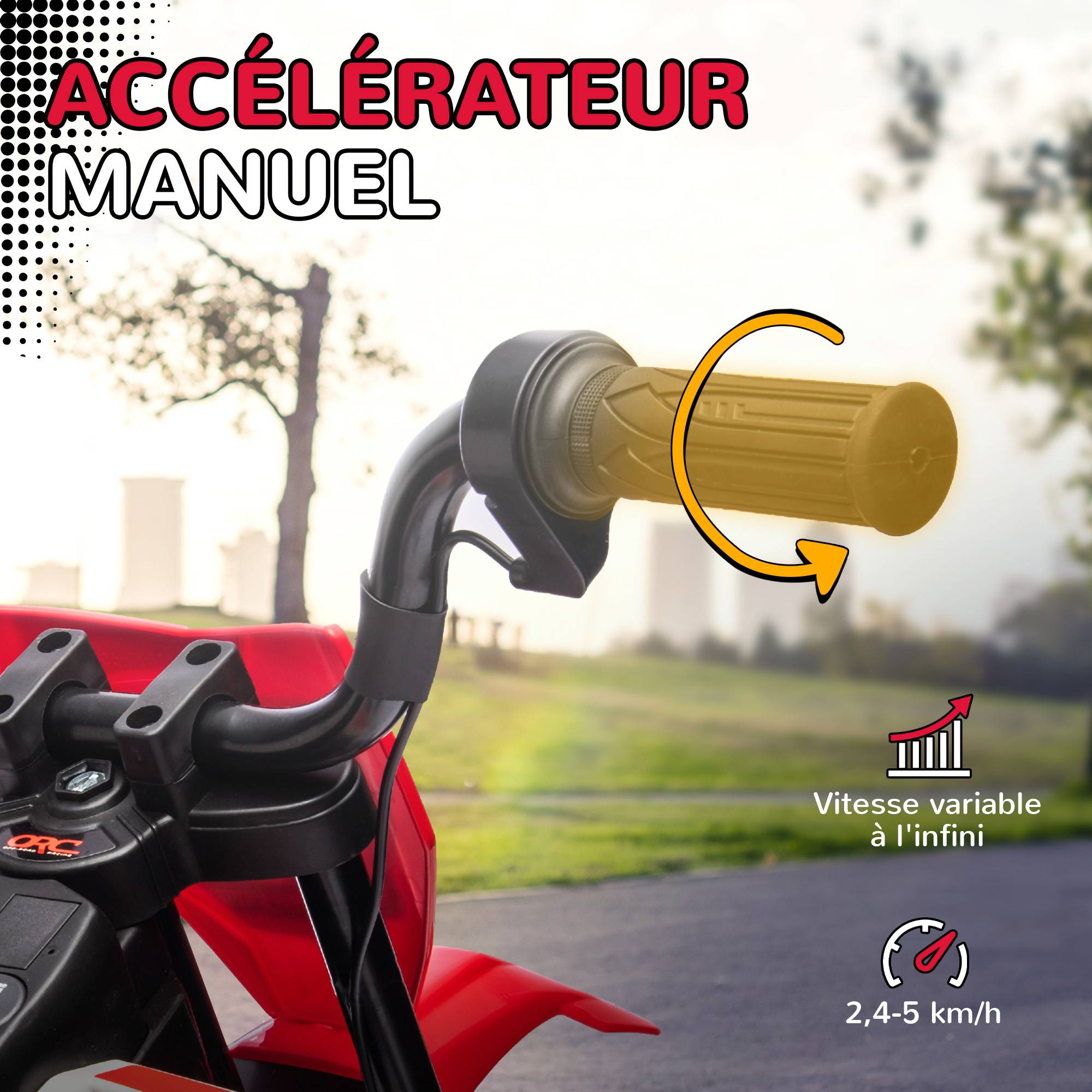 Moto électrique pour enfant moto cross pour enfants de 3 à 6 ans 2 moteurs 12V vitesse max. 5 km/h rouge - Image 6