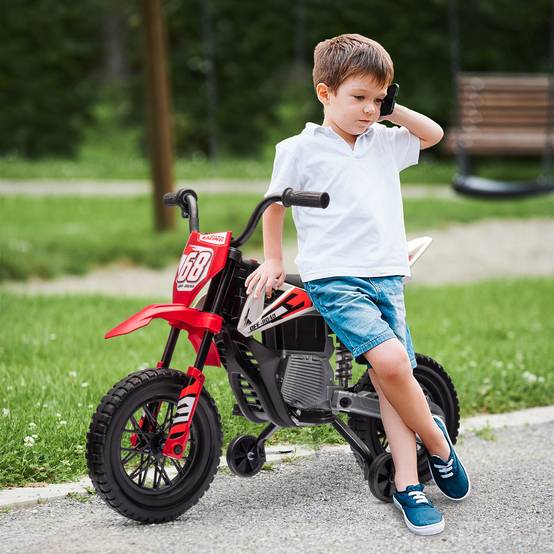 Moto électrique pour enfant moto cross pour enfants de 3 à 6 ans 2 moteurs 12V vitesse max. 5 km/h rouge - Image 3