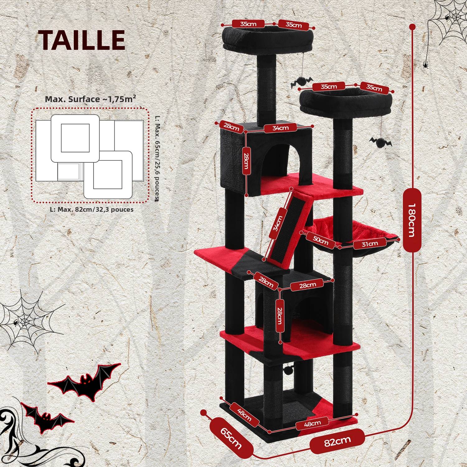 Pawzroad - Grand Arbre à Chat Multi-Niveaux 180 cm Gothique Noir PAWZ Road - Image 2