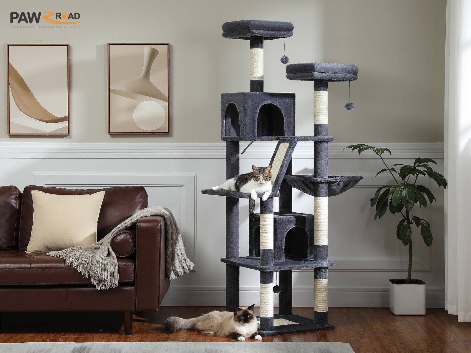 Pawzroad - Grand Arbre à Chat Multi-Niveaux 180 cm Gothique Noir PAWZ Road - Image 7