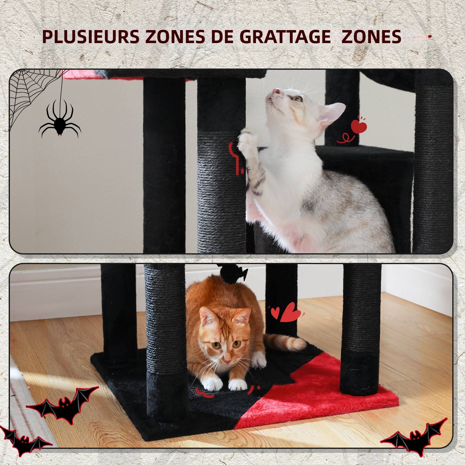Pawzroad - Grand Arbre à Chat Multi-Niveaux 180 cm Gothique Noir PAWZ Road - Image 3