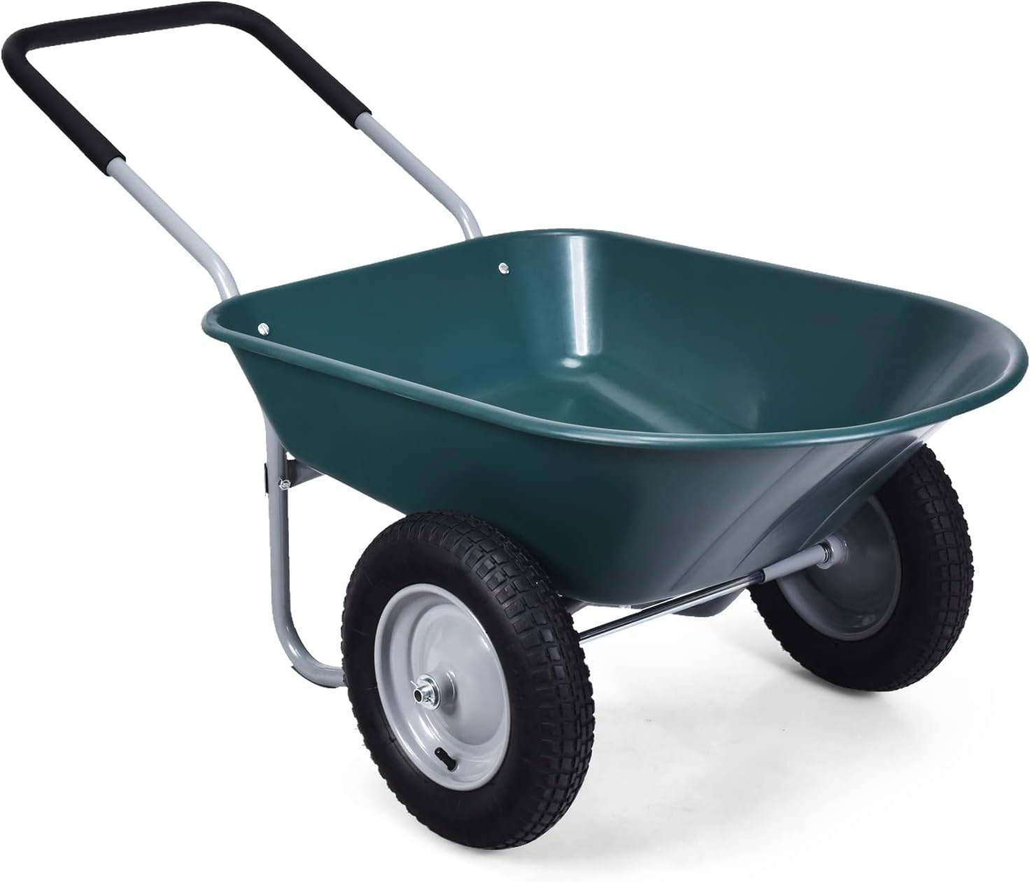 Costway - Brouette de Jardin 2 Roues Pneus Pneumatiques Ø35cm 75L Charge Max 100KG Résistante en Fer pour Jardinage/Maçonnerie Vert - Image 1