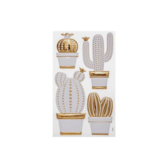 Stickers Brillants "Cactus" 24x41cm Blanc & Or