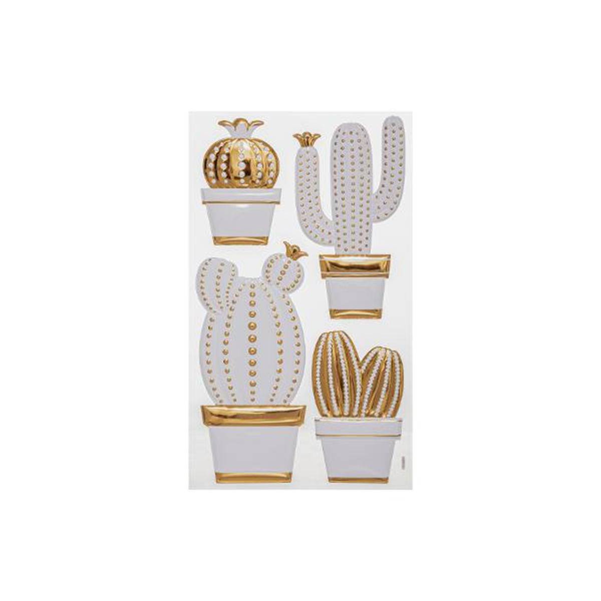 Stickers Brillants "Cactus" 24x41cm Blanc & Or