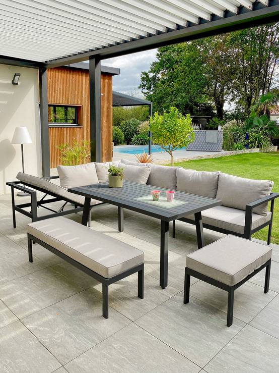 Dcb Garden - Ensemble repas de jardin 9 places en aluminium - Gris anthracite - ANTALYA - Image 1