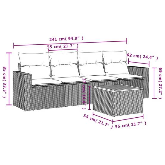 Salon de jardin résine tressée modulable pour balcon 5 pcs Gris – ComfortXL Outdoor Living - Image 3