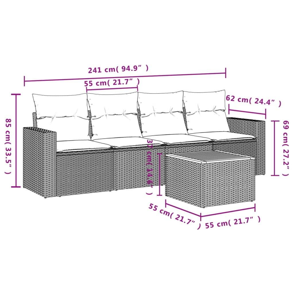 Salon de jardin résine tressée modulable pour balcon 5 pcs Gris – ComfortXL Outdoor Living - Image 3
