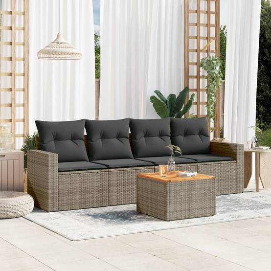 Salon de jardin résine tressée modulable pour balcon 5 pcs Gris – ComfortXL Outdoor Living - Image 1