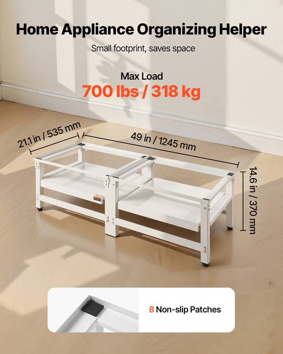 Vevor - VEVOR Socle rehausseur lave-linge 37 cm, acier, charge 318 kg, lot de 2, pieds antidérapants et antivibrations, blanc. - Image 3