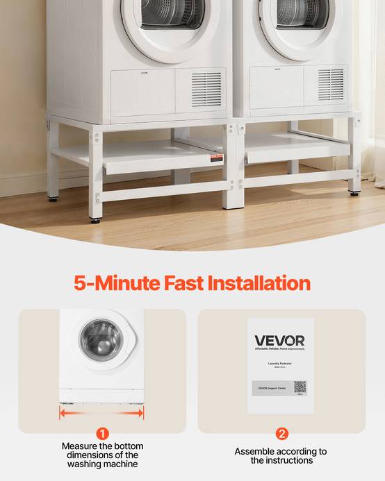Vevor - VEVOR Socle rehausseur lave-linge 37 cm, acier, charge 318 kg, lot de 2, pieds antidérapants et antivibrations, blanc. - Image 7